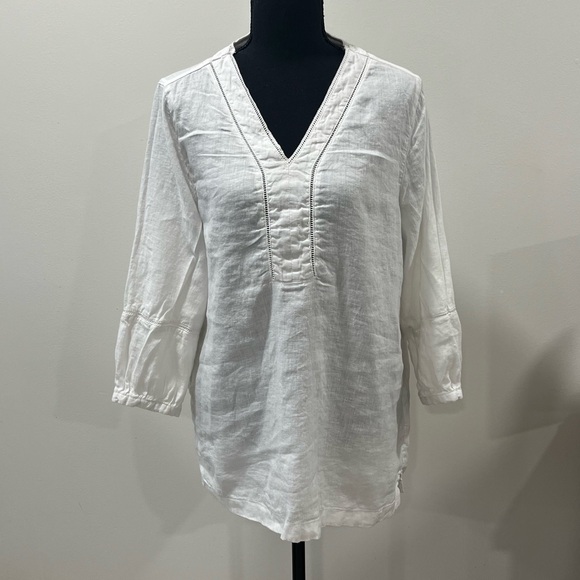 Joie Womens 100% Linen Blouse Top Sz MediumV-Neck 3/4 Sleeve - Picture 2 of 6